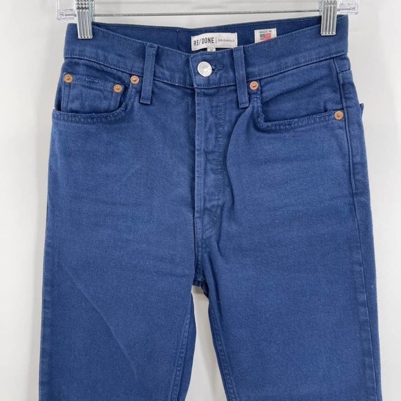 Re/Done Size 25 Navy Blue Stovepipe Raw Hem Jeans - Picture 3 of 8
